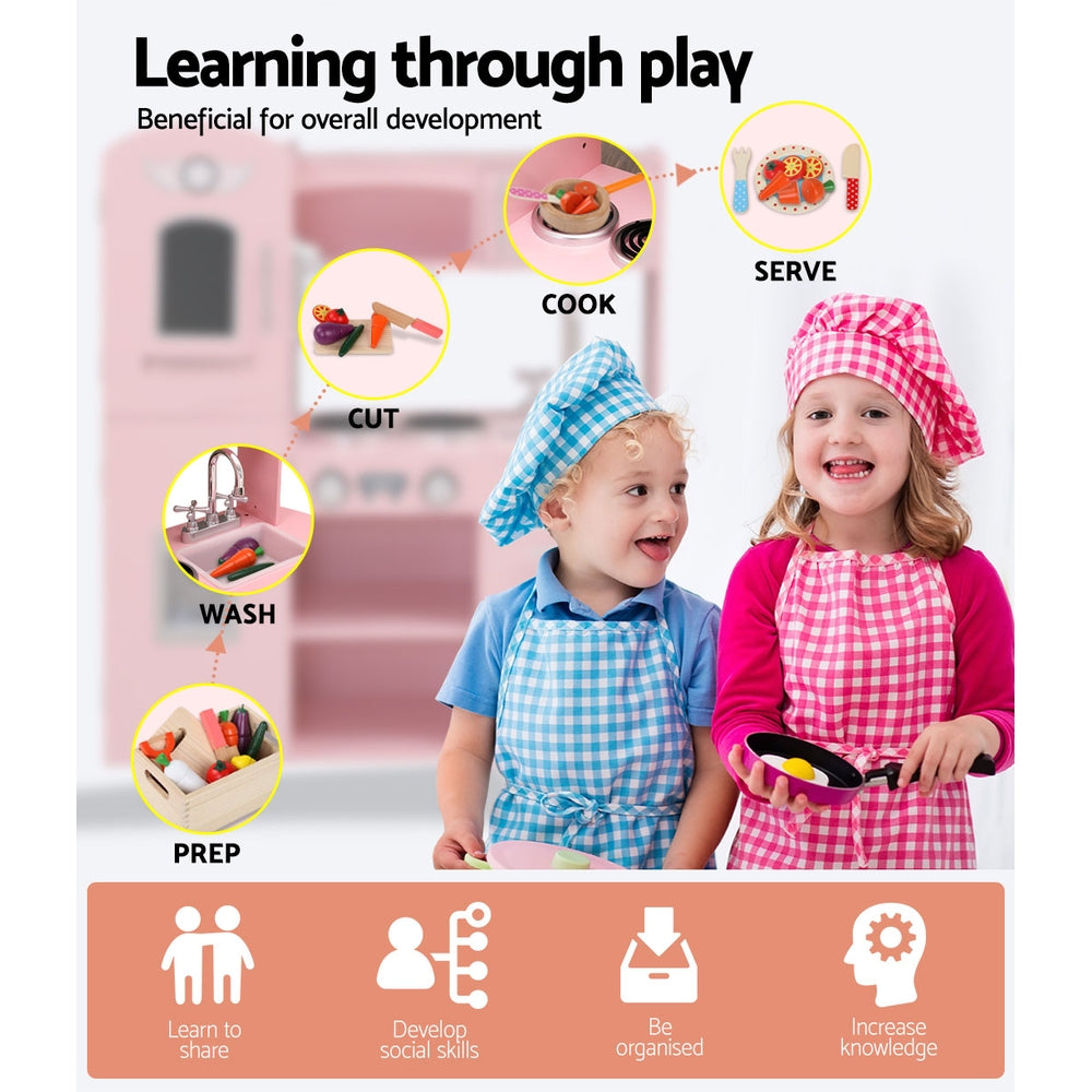 Marlook Kids Kitchen Play Set Wooden Pretend Toys Cooking Children Food Pink