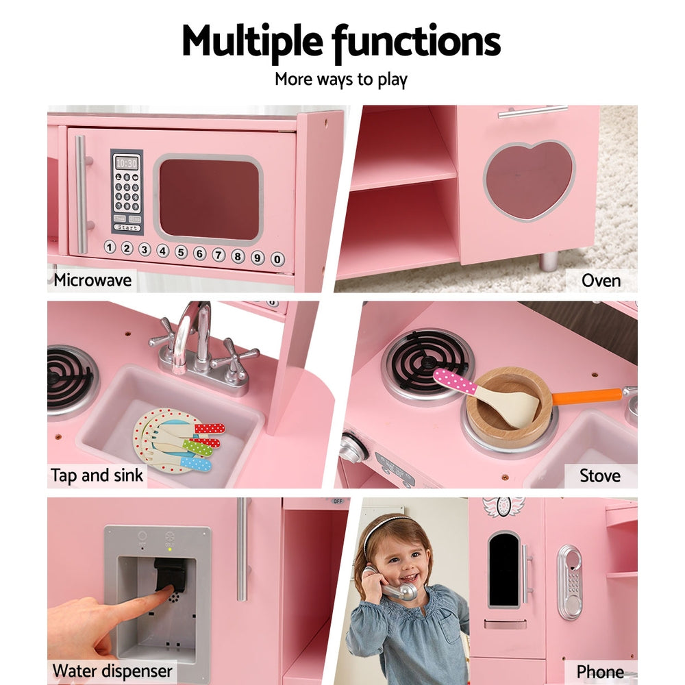 Marlook Kids Kitchen Play Set Wooden Pretend Toys Cooking Children Food Pink