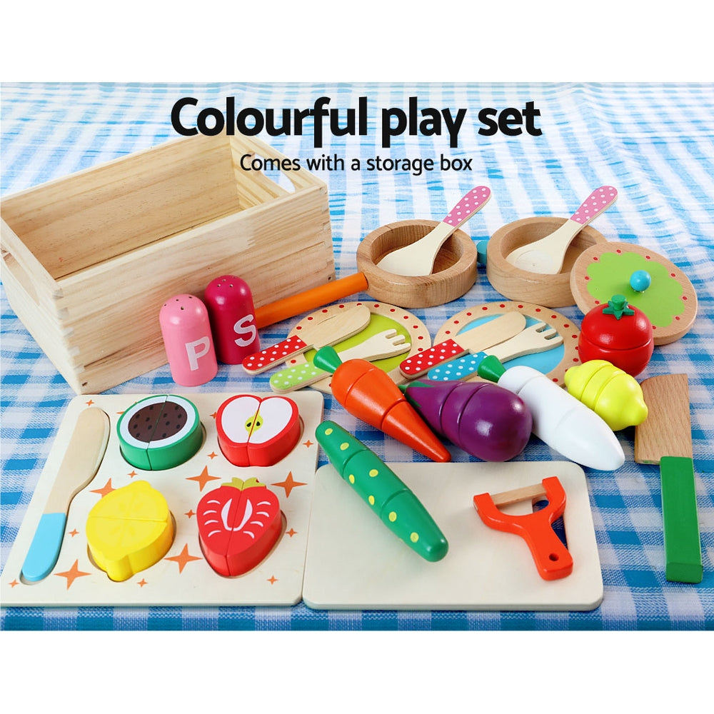Marlook Kids Kitchen Play Set Wooden Pretend Toys Cooking Children Food Pink