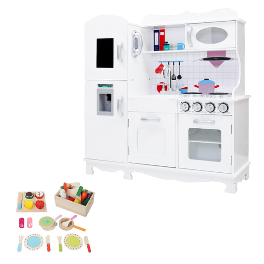 Marlook Kids Kitchen Play Set Wooden Pretend Toys Cooking Children Food White