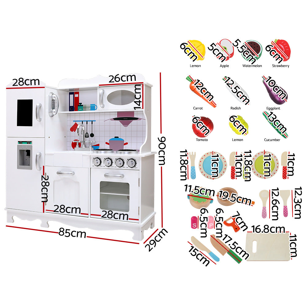 Marlook Kids Kitchen Play Set Wooden Pretend Toys Cooking Children Food White