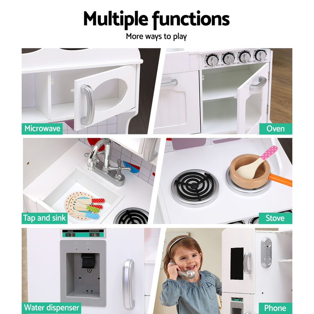 Marlook Kids Kitchen Play Set Wooden Pretend Toys Cooking Children Food White