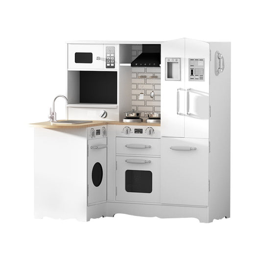 Marlook Kids Kitchen Play Set Wooden Pretend Toys Cooking Children Fridge White