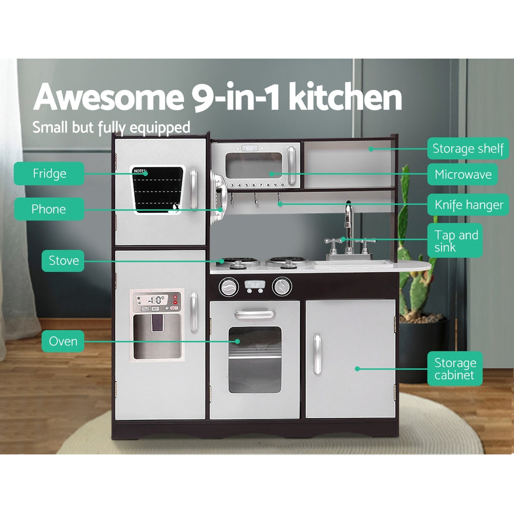 Marlook Kids Kitchen Play Set Wooden Pretend Toys Cooking Children Stove Fridge