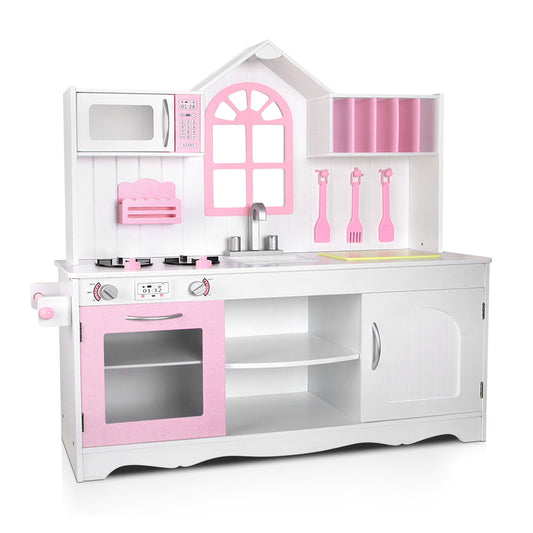 Marlook Kids Kitchen Play Set Wooden Pretend Toys Cooking Children Storage Cabinet