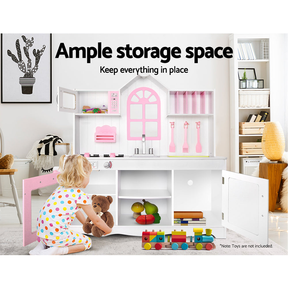 Marlook Kids Kitchen Play Set Wooden Pretend Toys Cooking Children Storage Cabinet