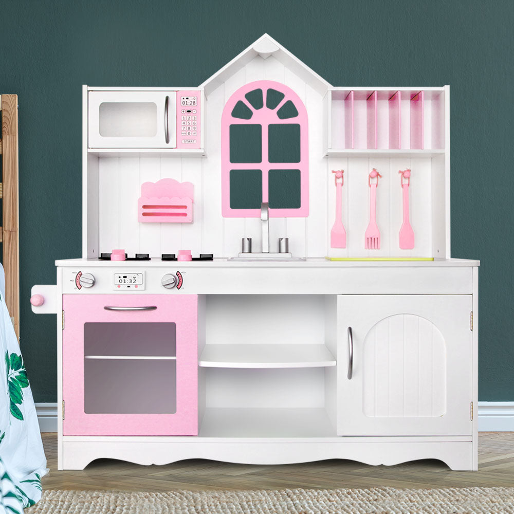 Marlook Kids Kitchen Play Set Wooden Pretend Toys Cooking Children Storage Cabinet