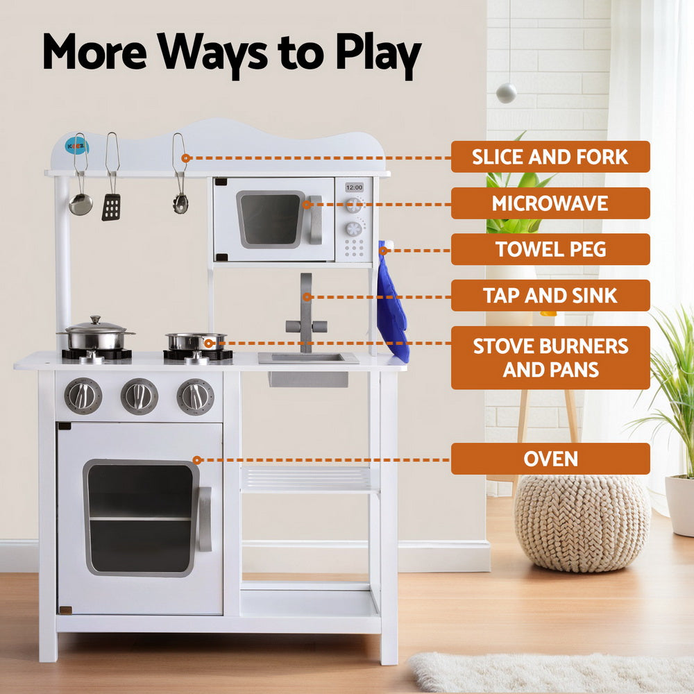 Marlook Kids Kitchen Play Set Wooden Pretend Toys Cooking Children Cookware Food