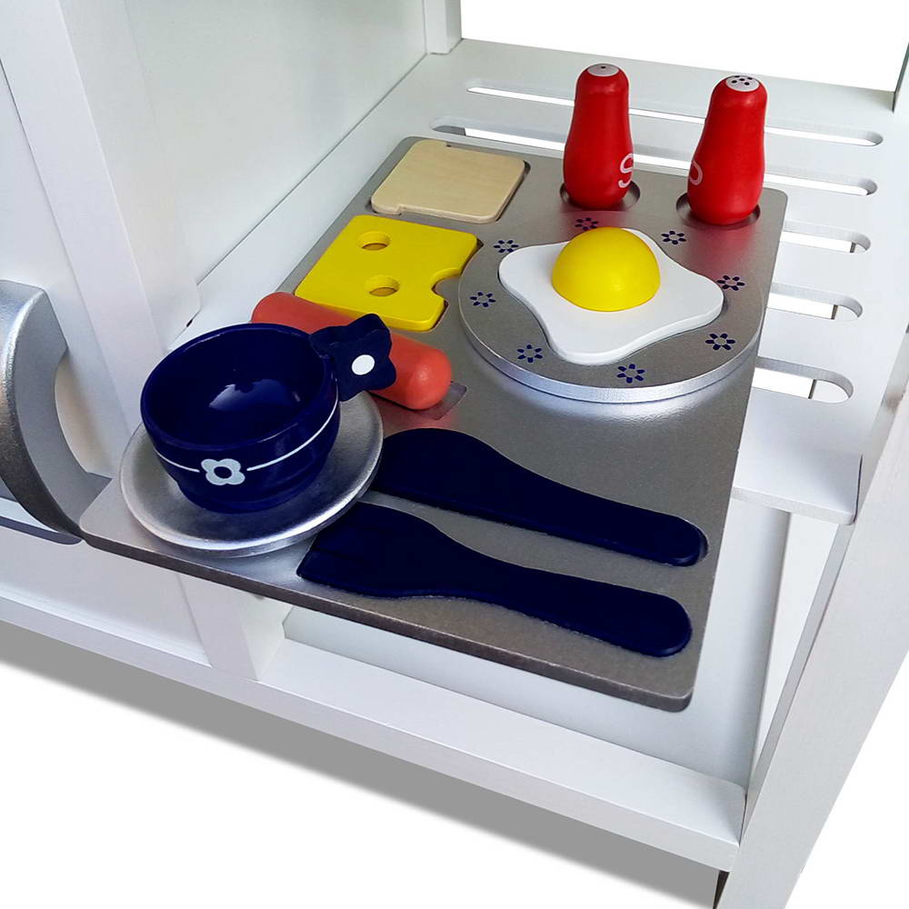 Marlook Kids Kitchen Play Set Wooden Pretend Toys Cooking Children Cookware Food