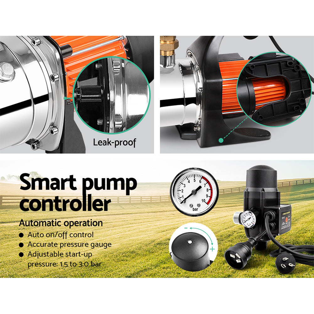 Marlook Garden Water Pump High Pressure 1500W Tank Rain Farm Irrigation House Black