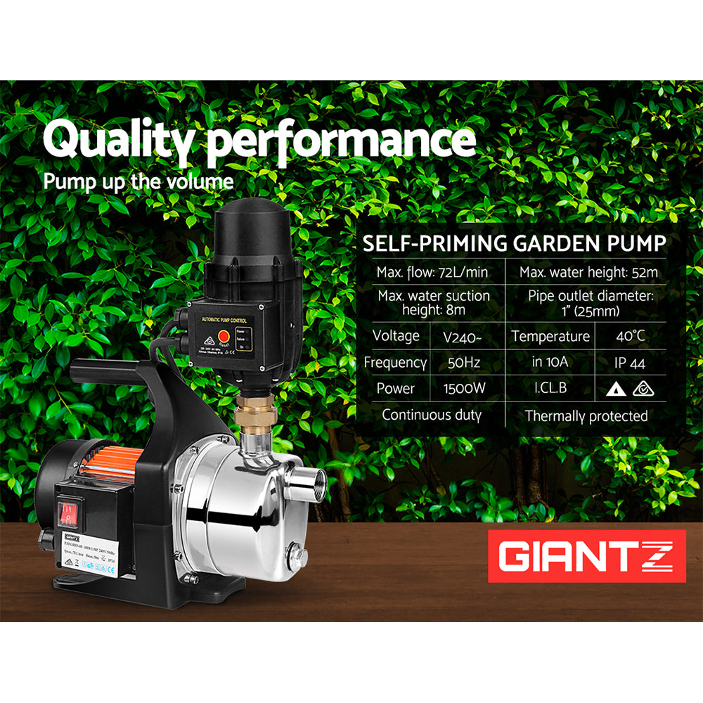 Marlook Garden Water Pump High Pressure 1500W Tank Rain Farm Irrigation House Black