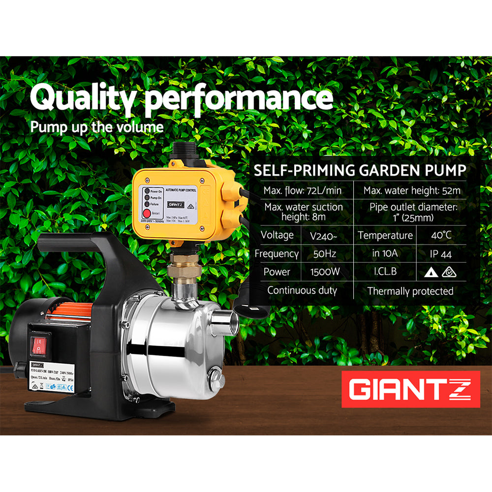 Marlook Garden Water Pump High Pressure 1500W Tank Rain Farm Irrigation House Yellow