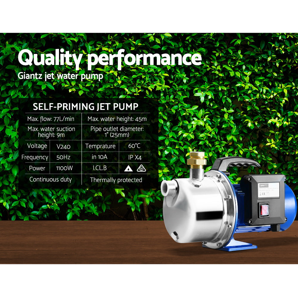 Marlook Garden Water Jet Pump High Pressure 1100W Tank Rain Farm Irrigation House