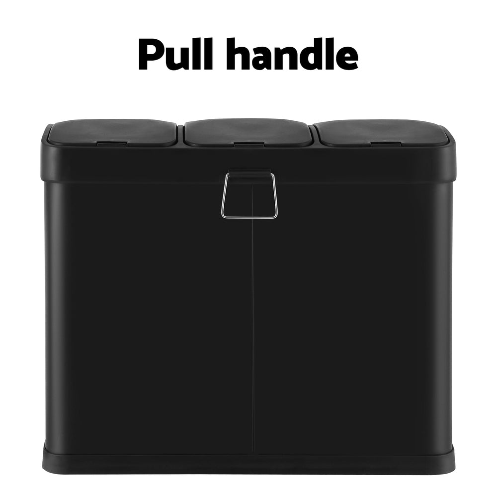 Marlook Pedal Bins Rubbish Bin Triple Compartments Waste Recycle Dustbins 45L