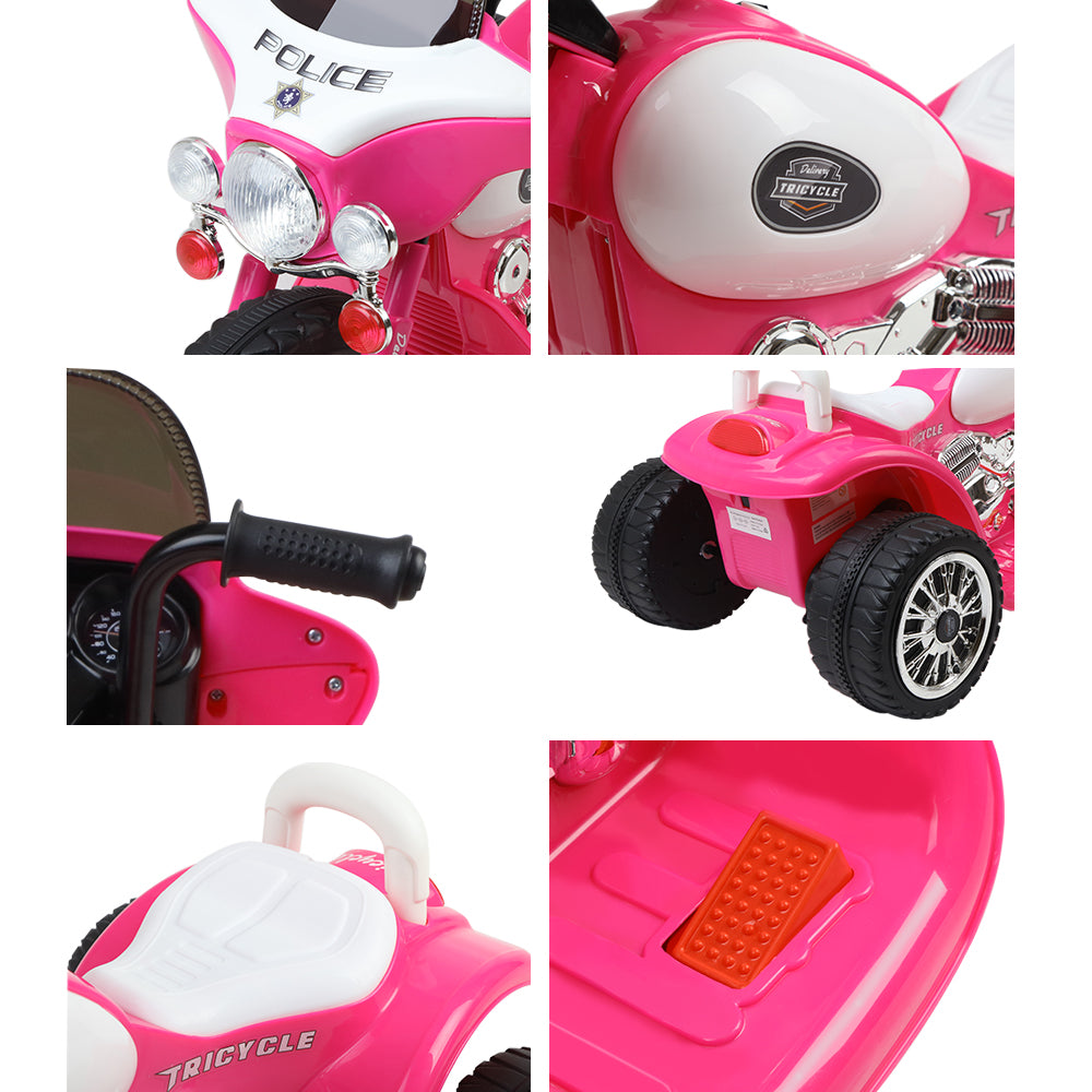 Marlook Kids Electric Ride On Patrol Police Car Harley-Inspired 6V Pink
