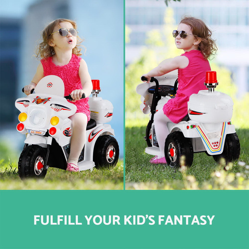 Marlook Kids Electric Ride On Police Motorcycle Motorbike 6V Battery White