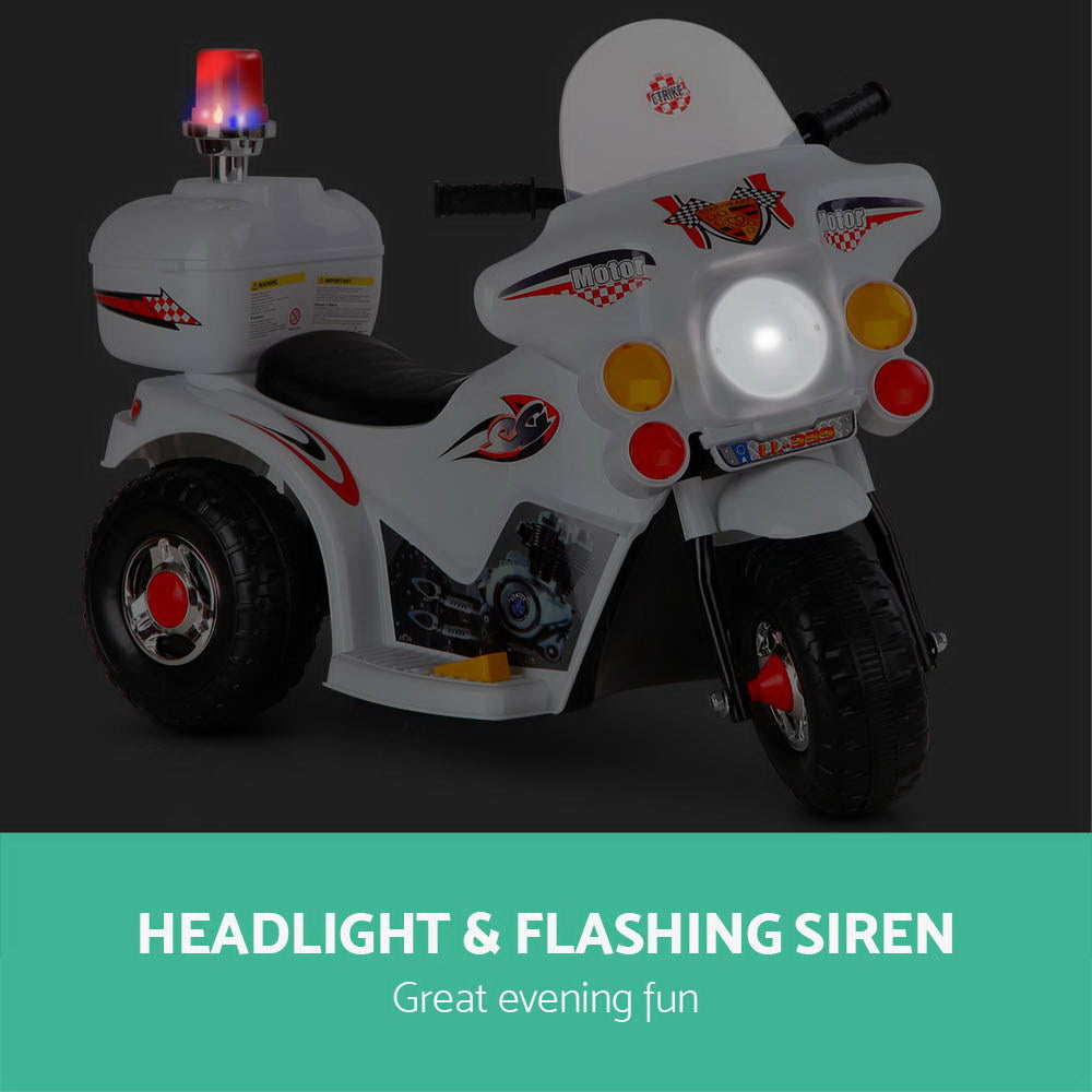 Marlook Kids Electric Ride On Police Motorcycle Motorbike 6V Battery White