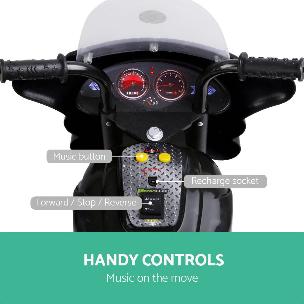 Marlook Kids Electric Ride On Police Motorcycle Motorbike 6V Battery Black