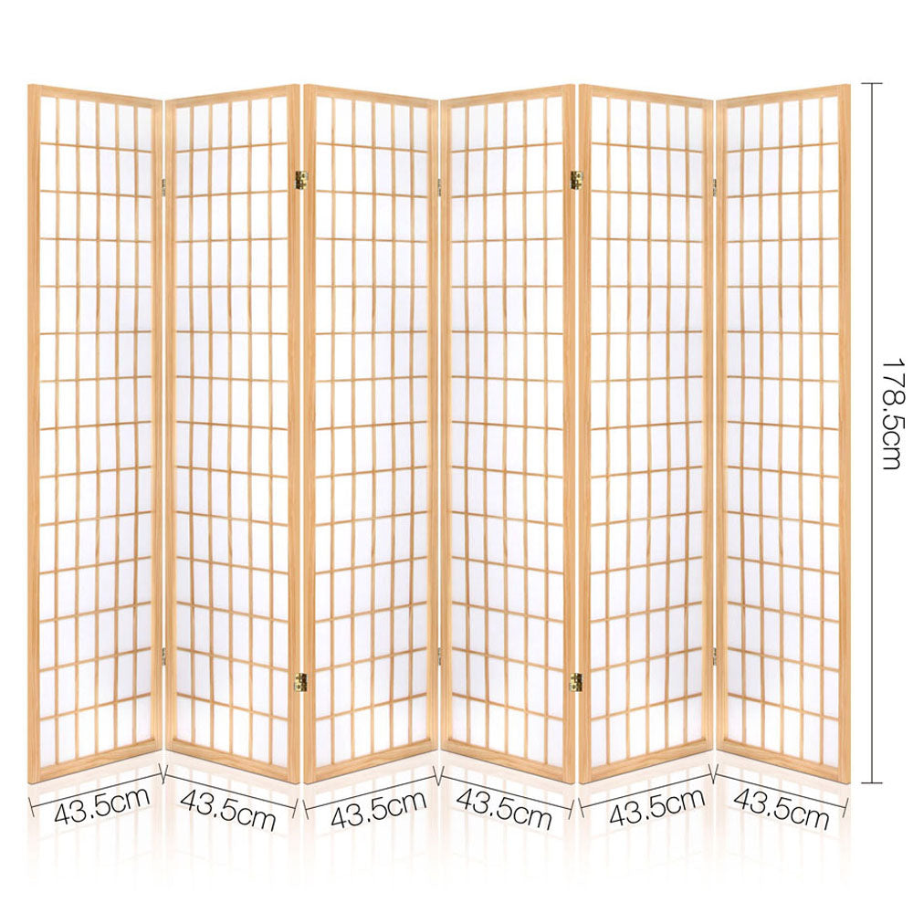 Marlook 6 Panel Room Divider Screen 261x179cm Natural