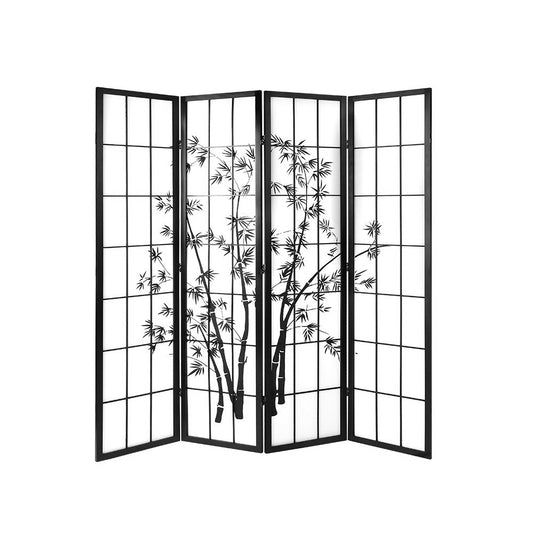 Marlook 4 Panel Room Divider Screen 174x179cm Bamboo Black White