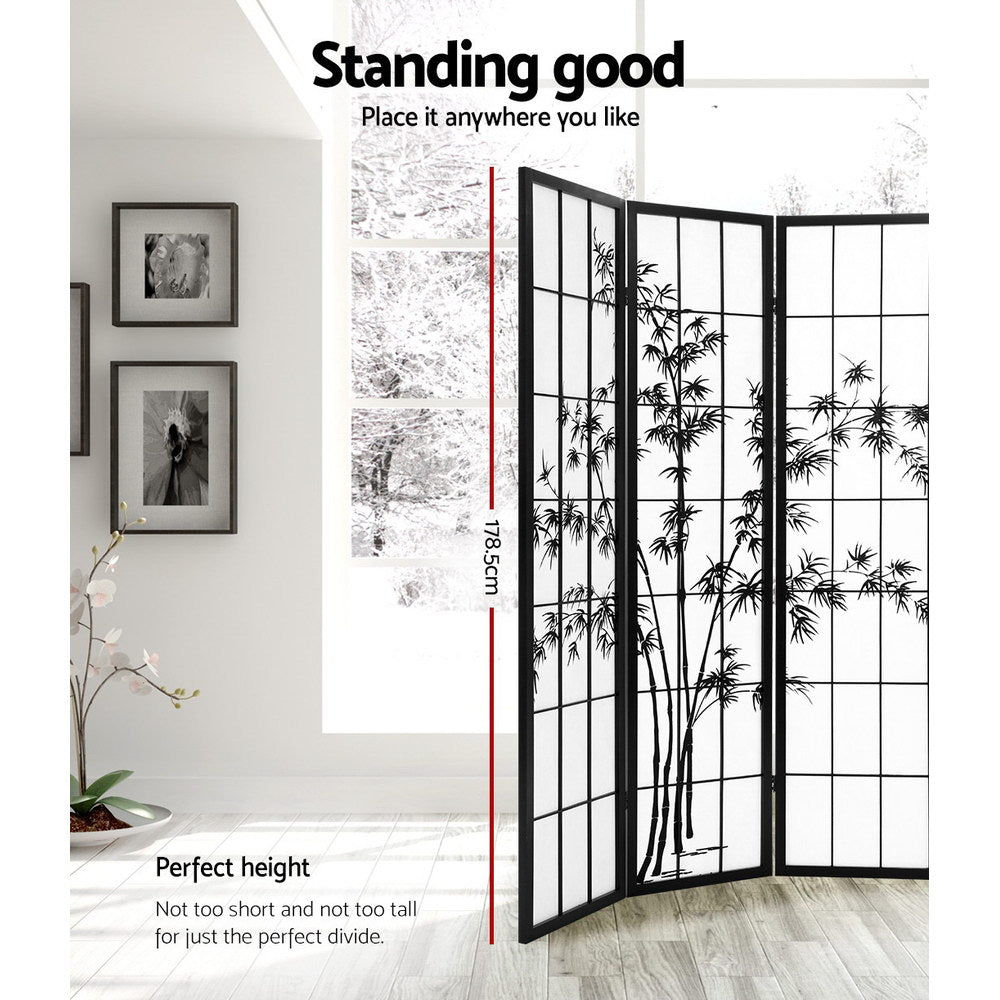 Marlook 4 Panel Room Divider Screen 174x179cm Bamboo Black White