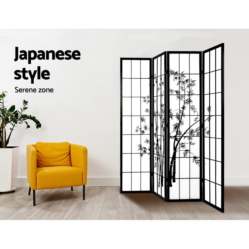 Marlook 4 Panel Room Divider Screen 174x179cm Bamboo Black White