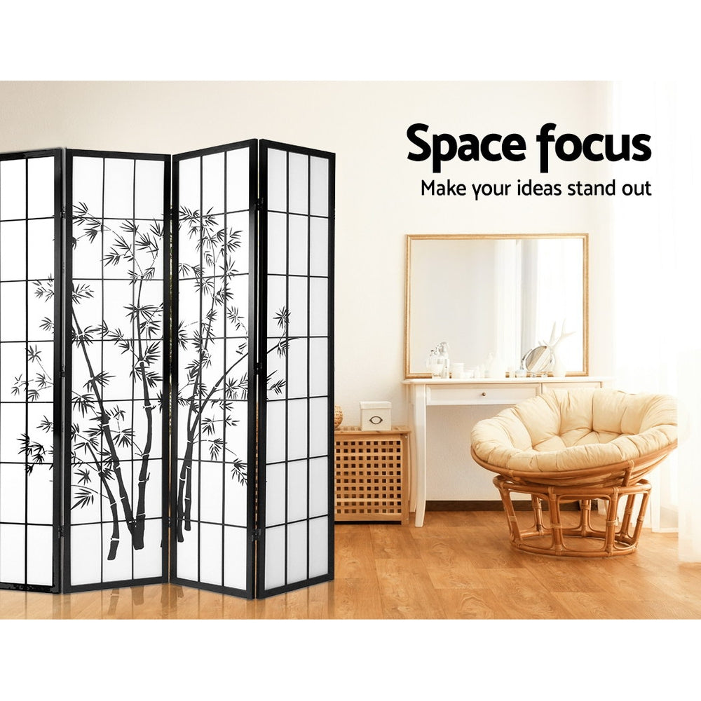Marlook 4 Panel Room Divider Screen 174x179cm Bamboo Black White