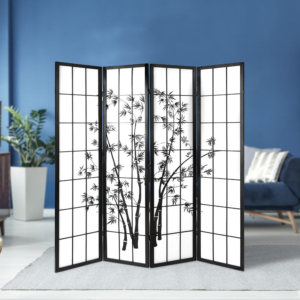 Marlook 4 Panel Room Divider Screen 174x179cm Bamboo Black White