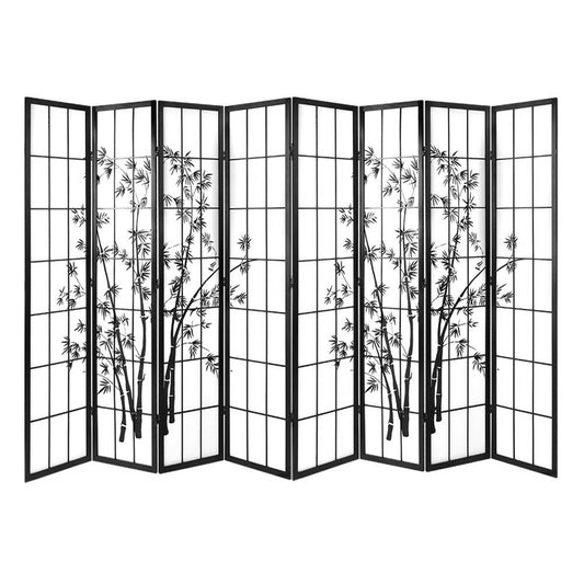 Marlook 8 Panel Room Divider Screen 348x179cm Bamboo Black White