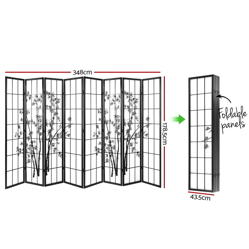 Marlook 8 Panel Room Divider Screen 348x179cm Bamboo Black White