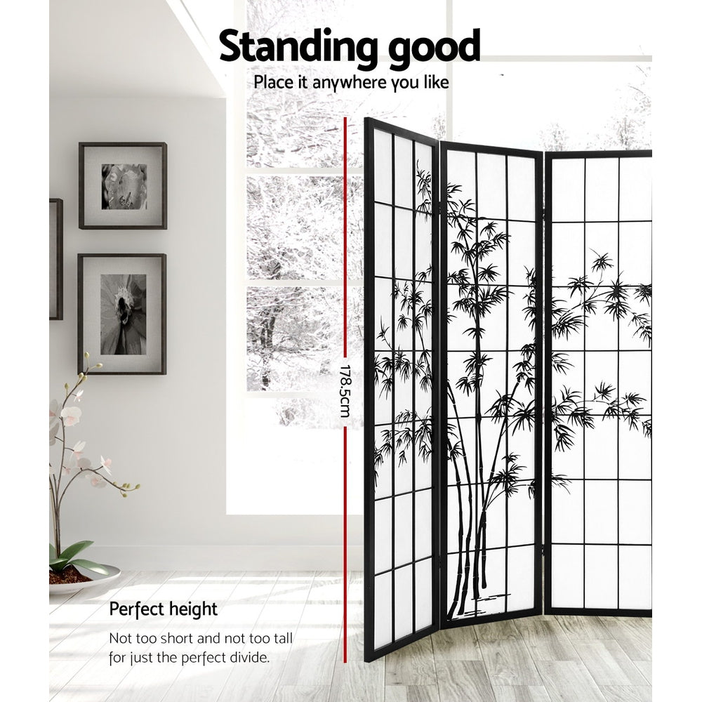 Marlook 8 Panel Room Divider Screen 348x179cm Bamboo Black White