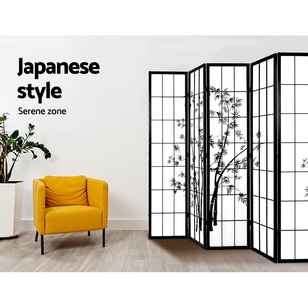 Marlook 8 Panel Room Divider Screen 348x179cm Bamboo Black White