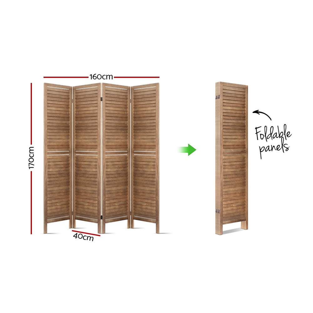 Marlook 4 Panel Room Divider Screen 160x170cm Louver Oak