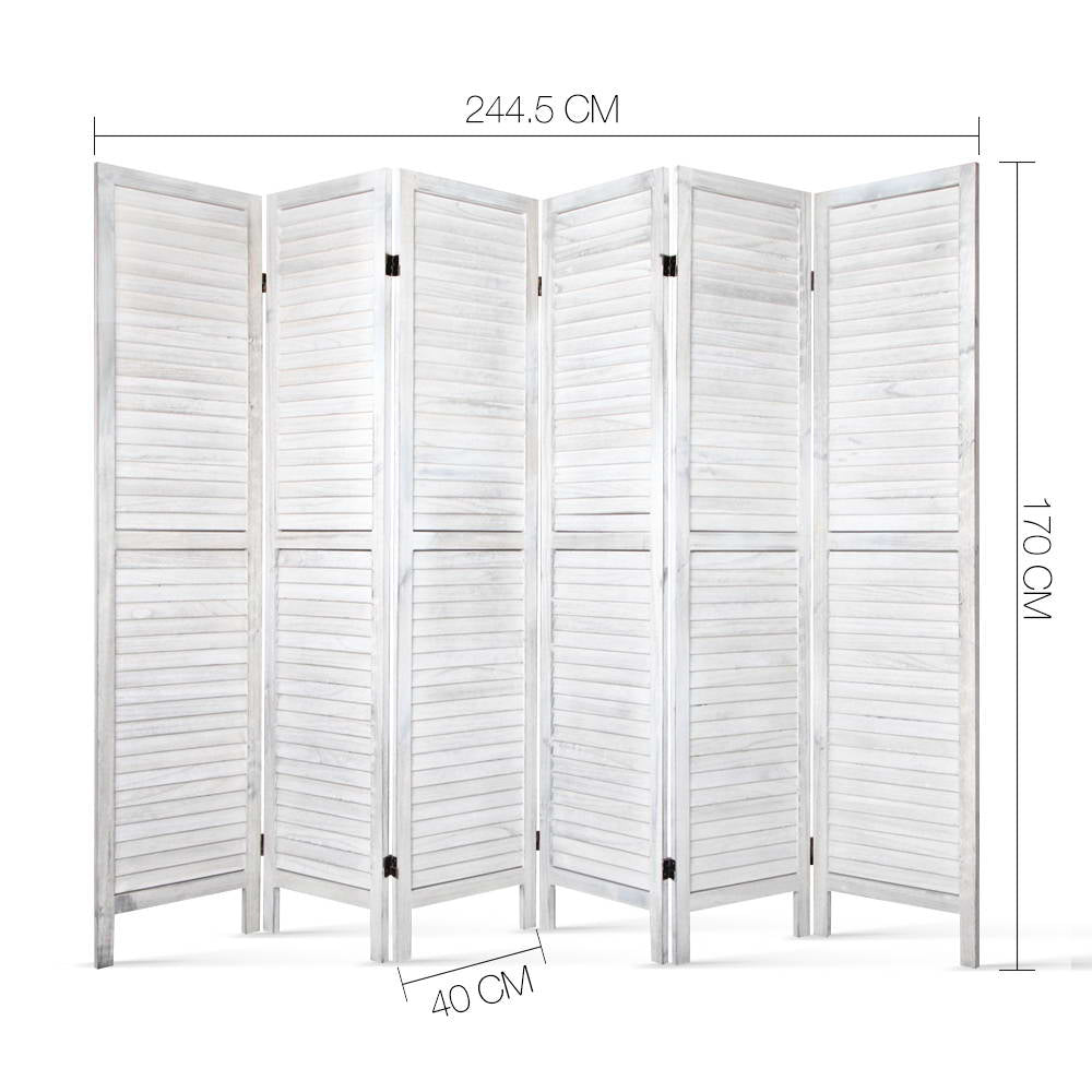 Marlook 6 Panel Room Divider Screen 245x170cm Louver White
