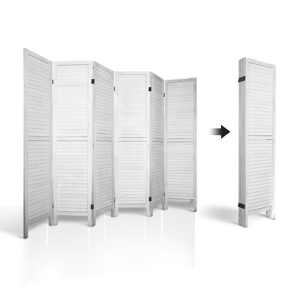 Marlook 6 Panel Room Divider Screen 245x170cm Louver White