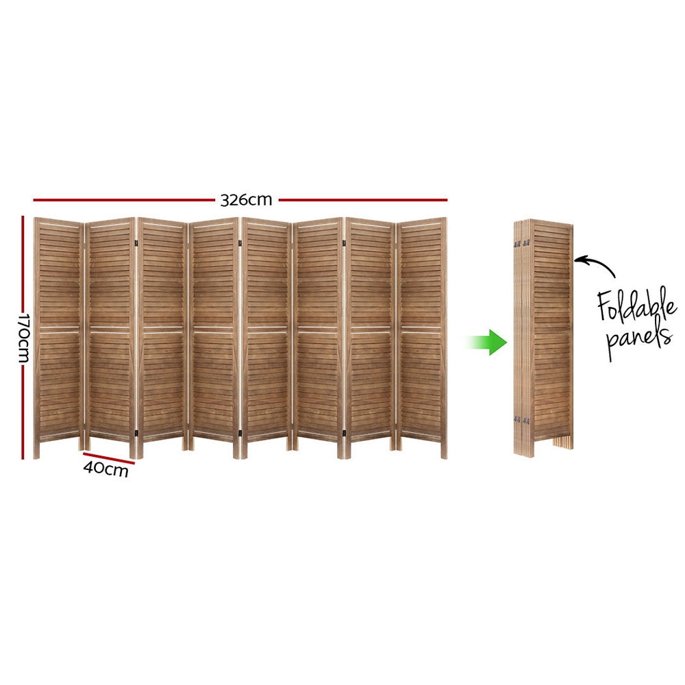 Marlook 8 Panel Room Divider Screen 326x170cm Louver Oak