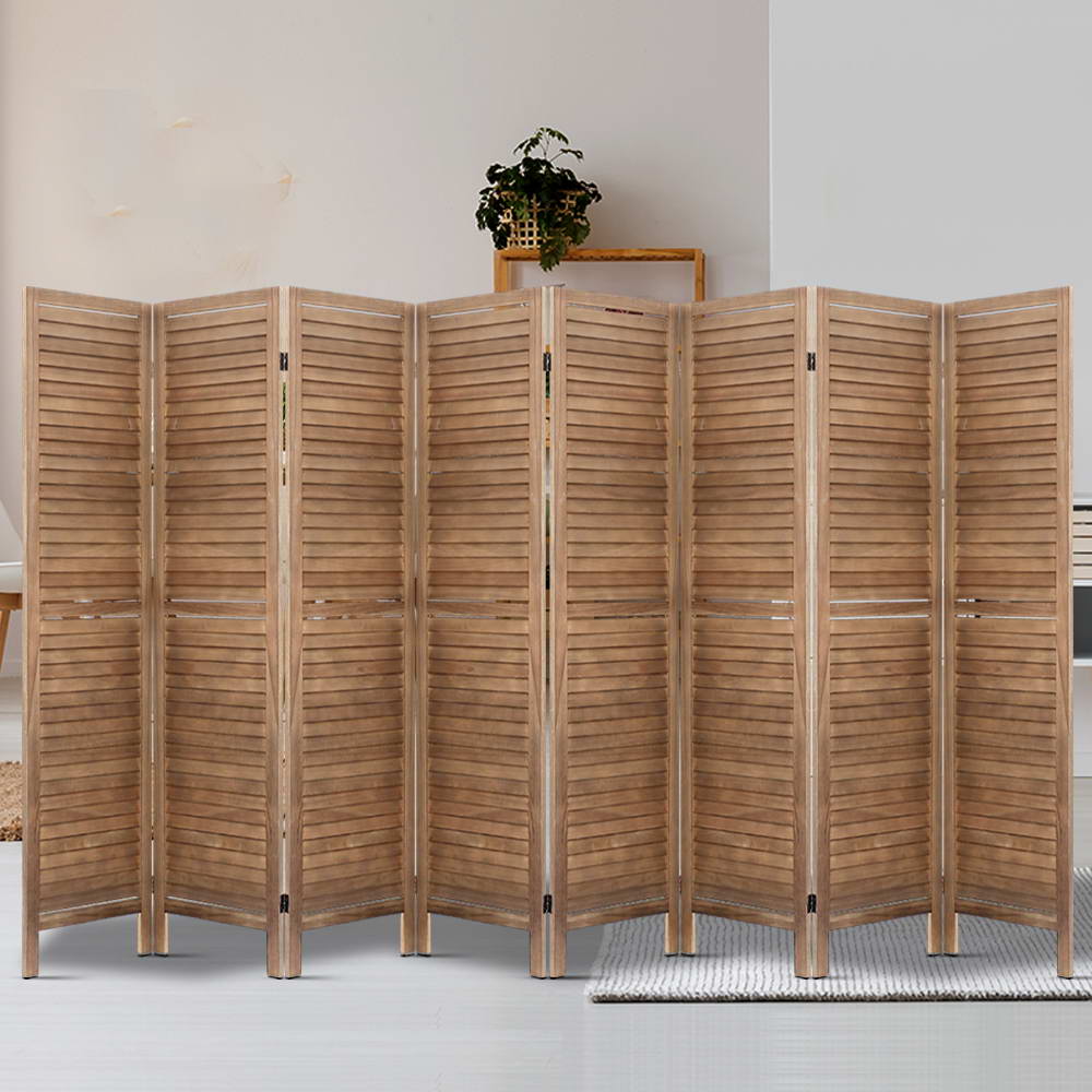 Marlook 8 Panel Room Divider Screen 326x170cm Louver Oak