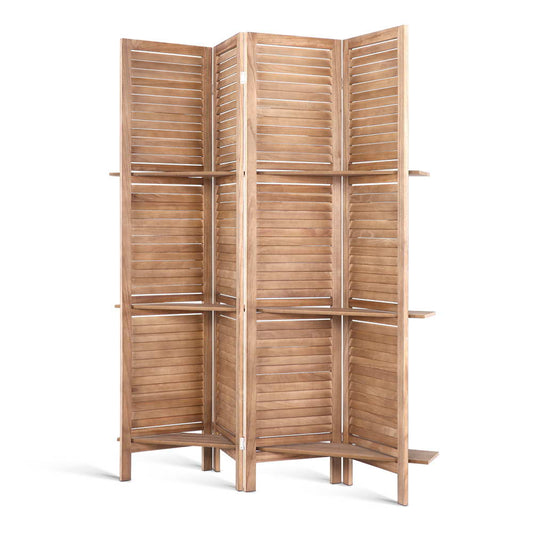 Marlook 4 Panel Room Divider Screen 163x170cm Shelf Oak