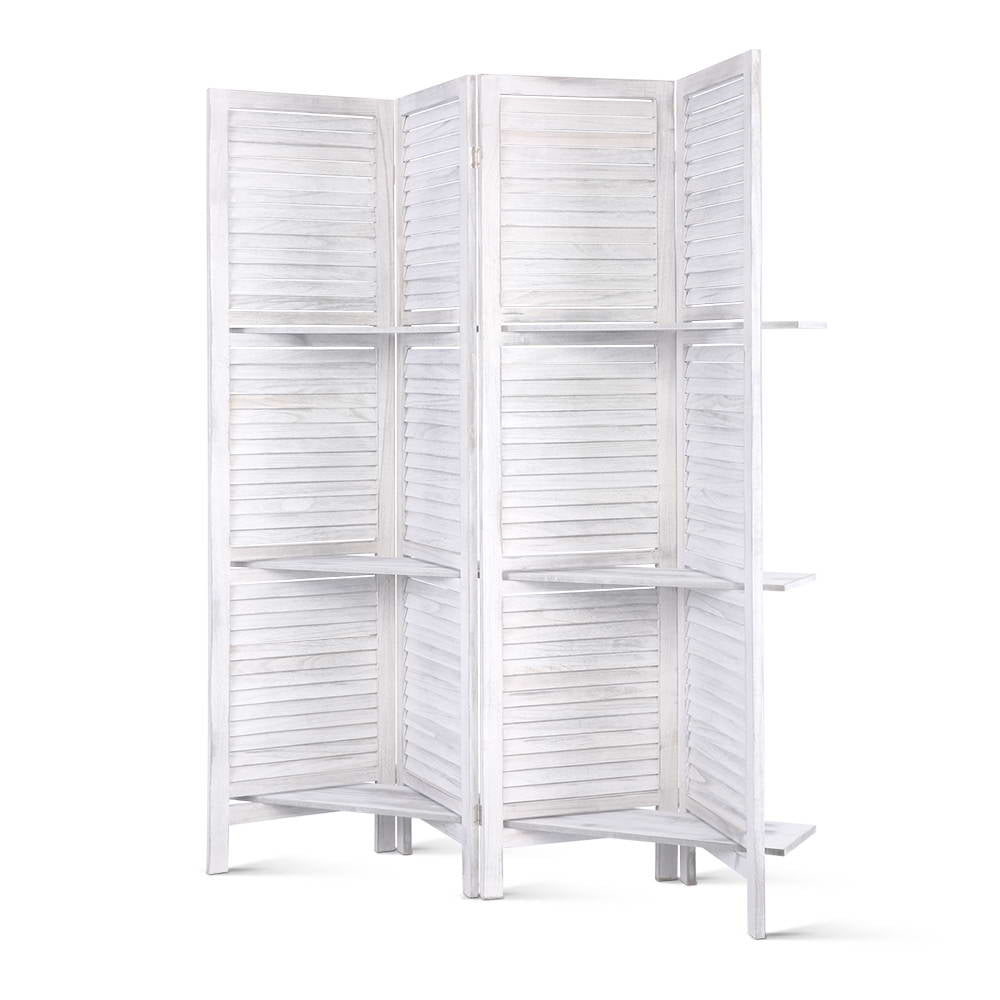 Marlook 4 Panel Room Divider Screen 163x170cm Shelf White