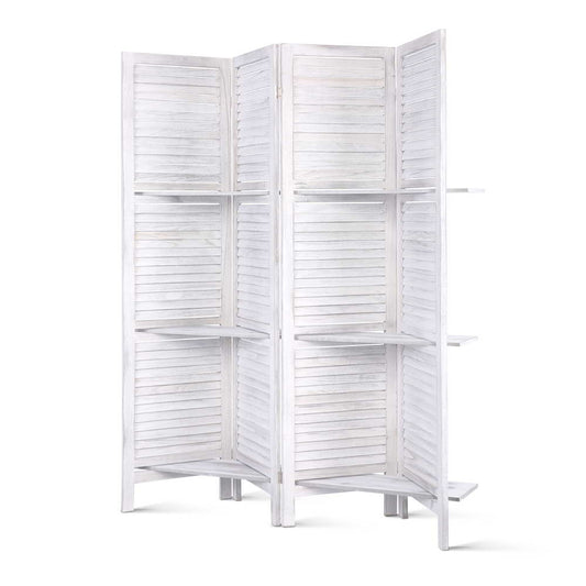 Marlook 4 Panel Room Divider Screen 163x170cm Shelf White