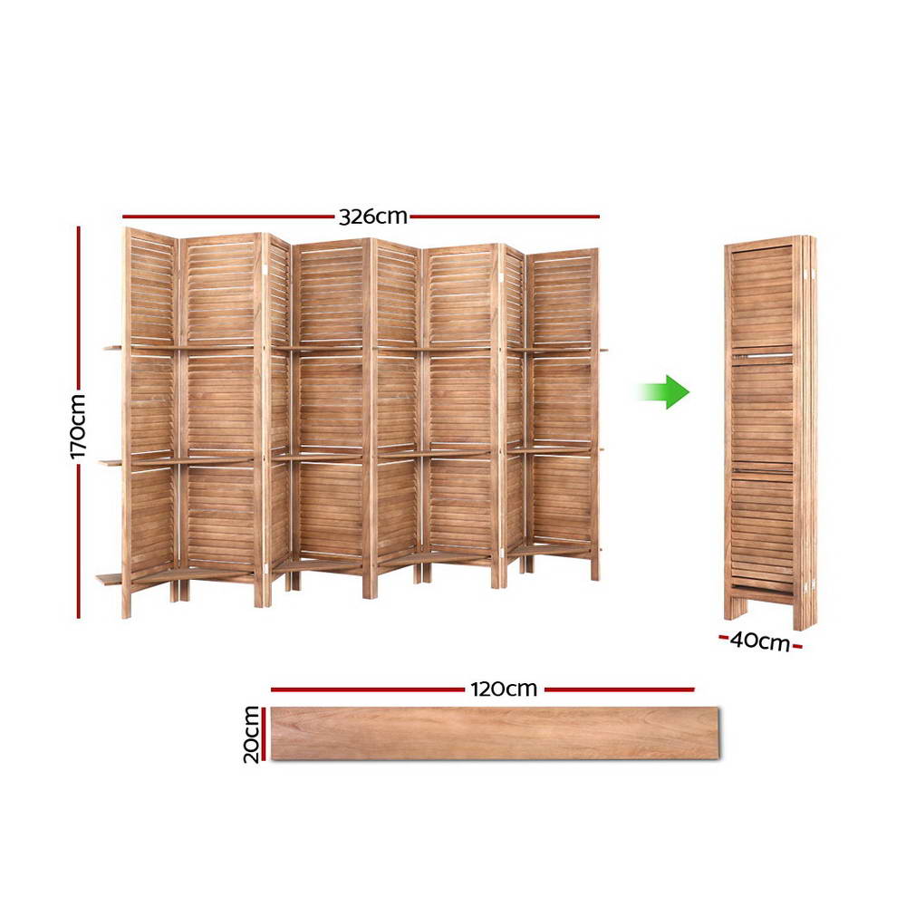 Marlook 8 Panel Room Divider Screen 326x170cm Shelf Oak