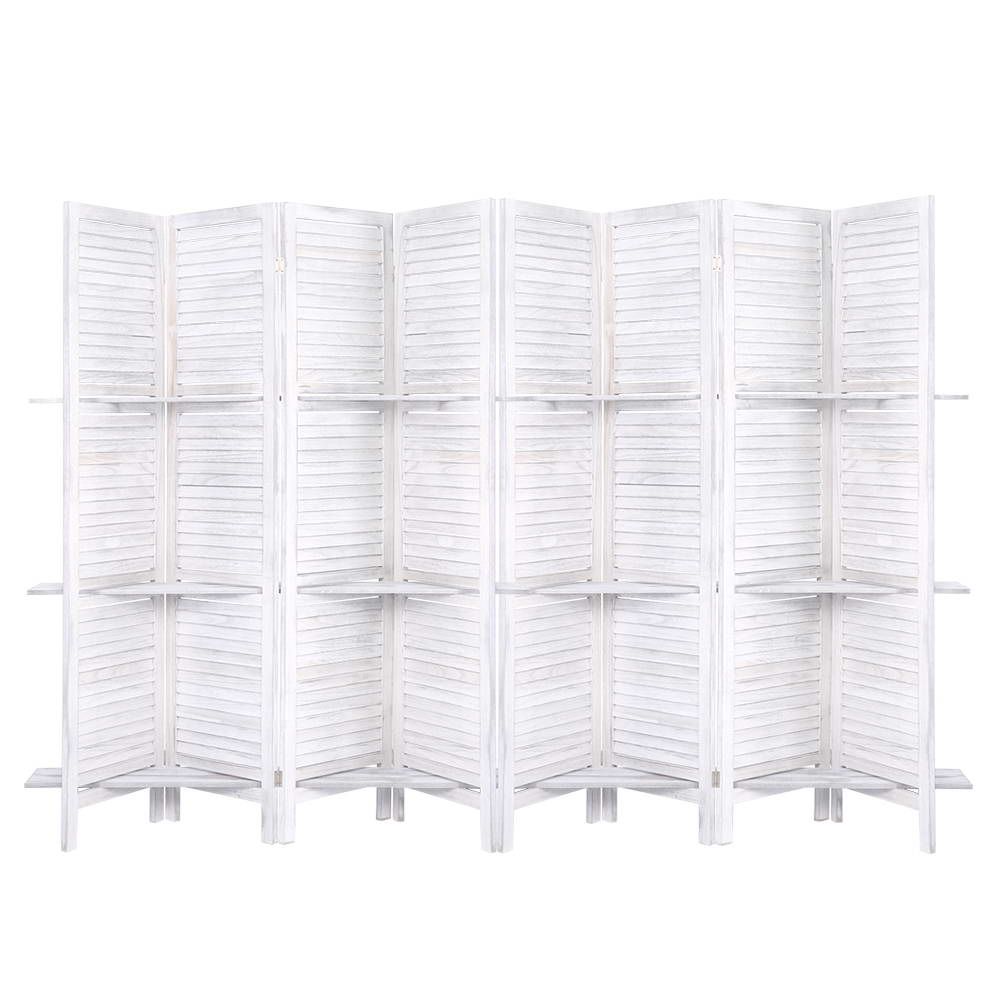 Marlook 8 Panel Room Divider Screen 326x170cm Shelf White