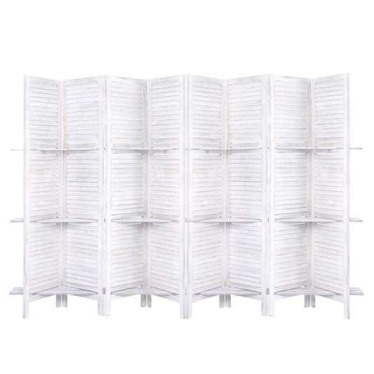 Marlook 8 Panel Room Divider Screen 326x170cm Shelf White