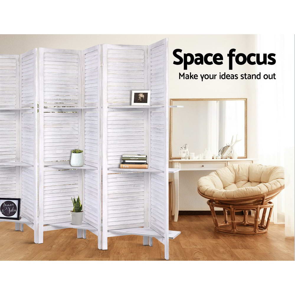 Marlook 8 Panel Room Divider Screen 326x170cm Shelf White