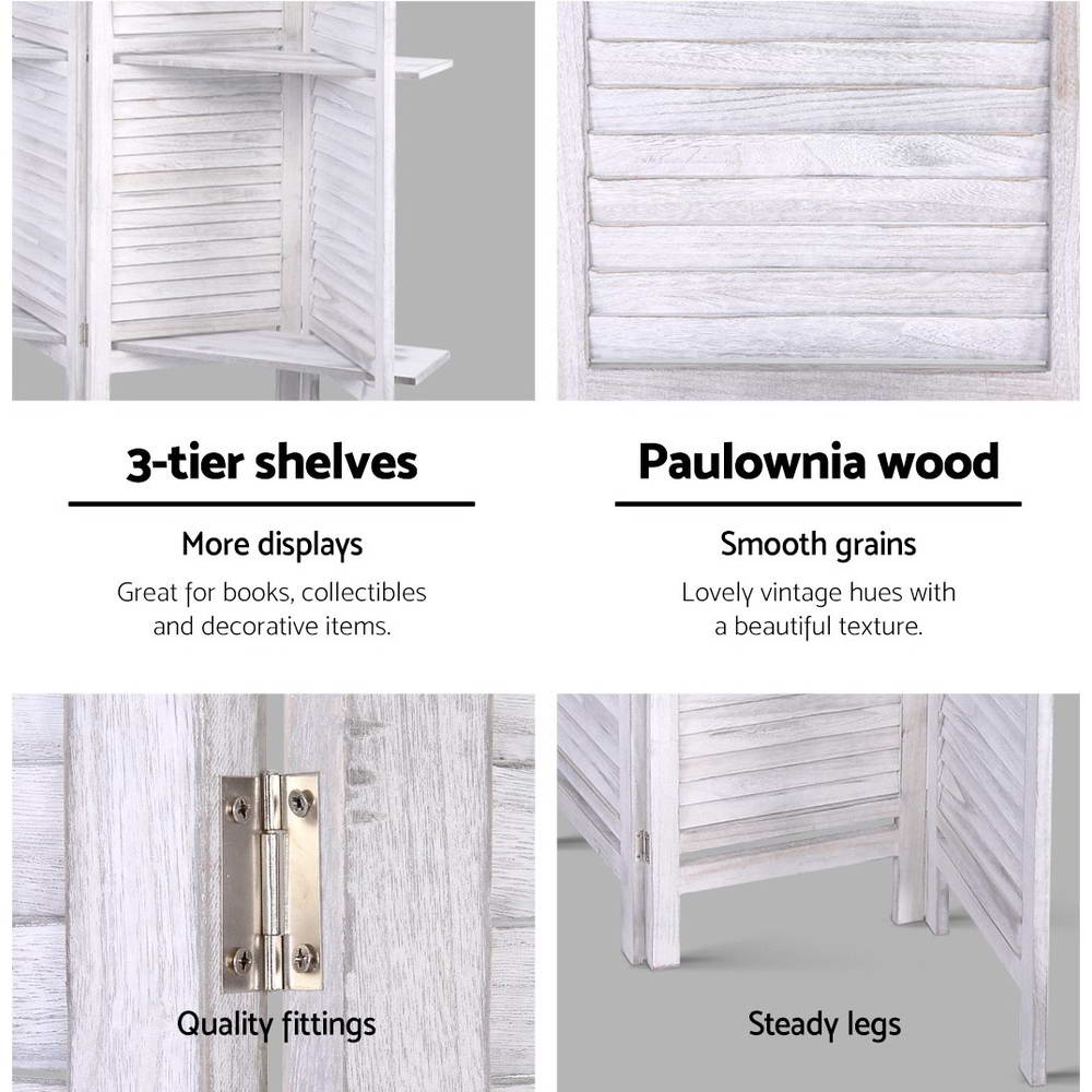 Marlook 8 Panel Room Divider Screen 326x170cm Shelf White