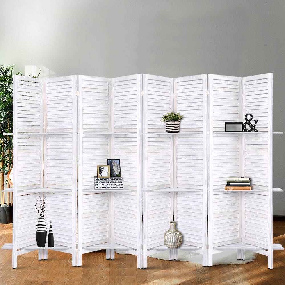 Marlook 8 Panel Room Divider Screen 326x170cm Shelf White