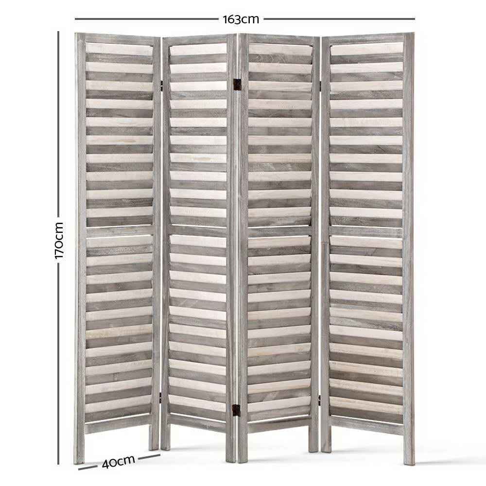 Marlook 4 Panel Room Divider Screen 163x170cm Louver Grey