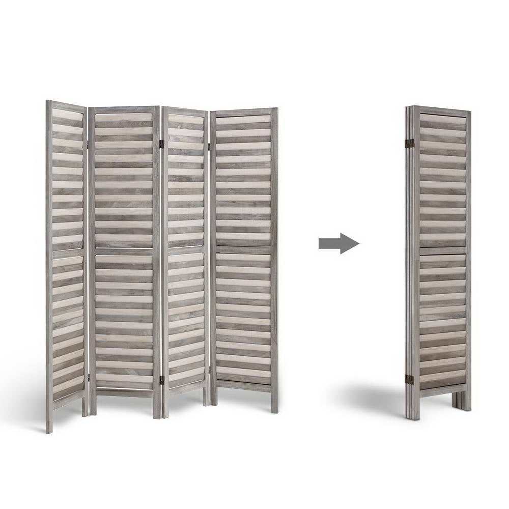 Marlook 4 Panel Room Divider Screen 163x170cm Louver Grey