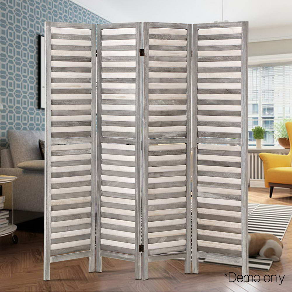 Marlook 4 Panel Room Divider Screen 163x170cm Louver Grey