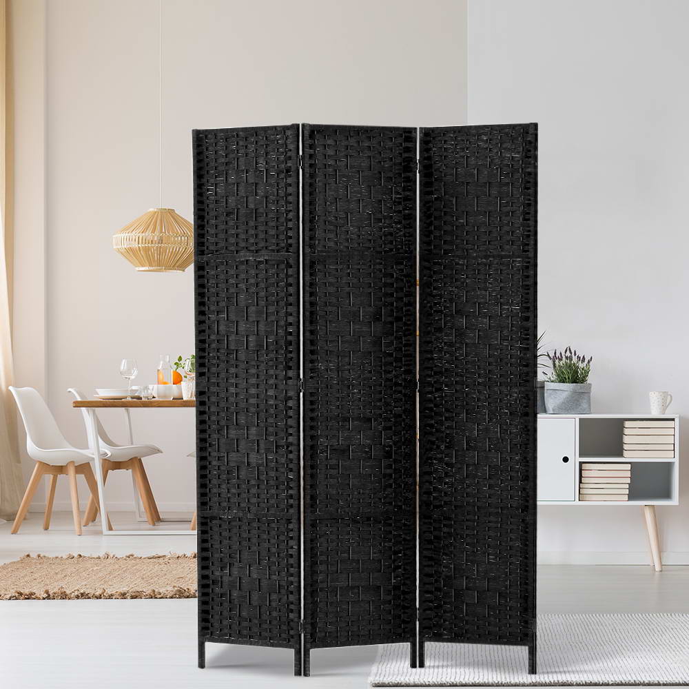 Marlook 3 Panel Room Divider Screen 123x170cm Woven Black